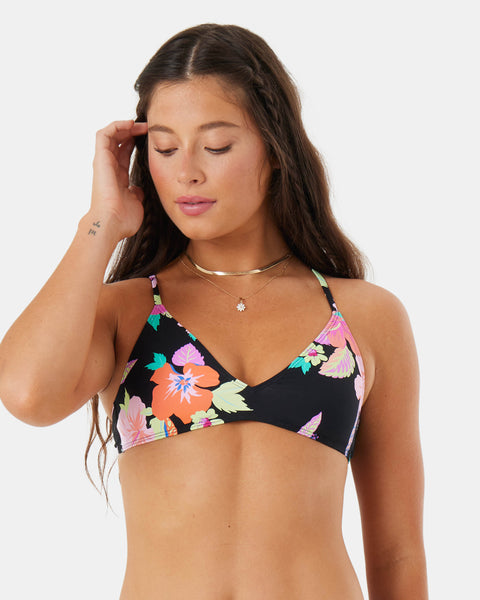 Wanderlust Athletic Triangle Bikini Top - Multi Floral Black - Roxy
