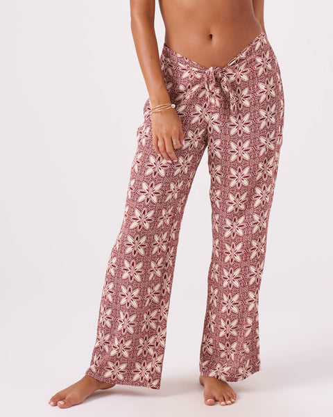 Batik Bloom Tie Front Cover Up Pant (Reshop Test) - Port - Roxy