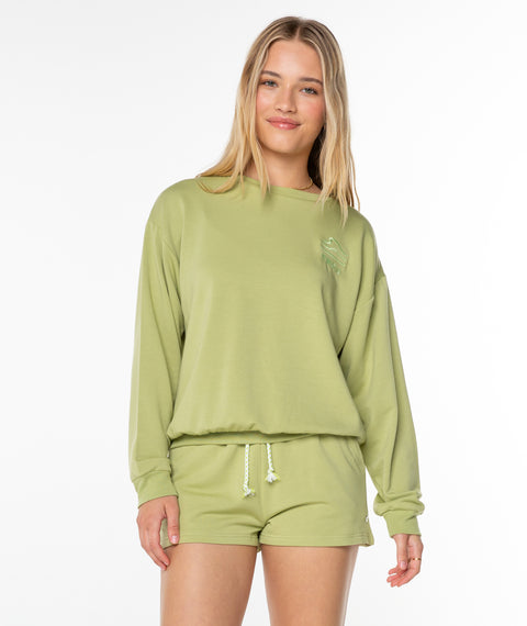 Surfing by Moonlight Crewneck - Tarragon Solid - Roxy