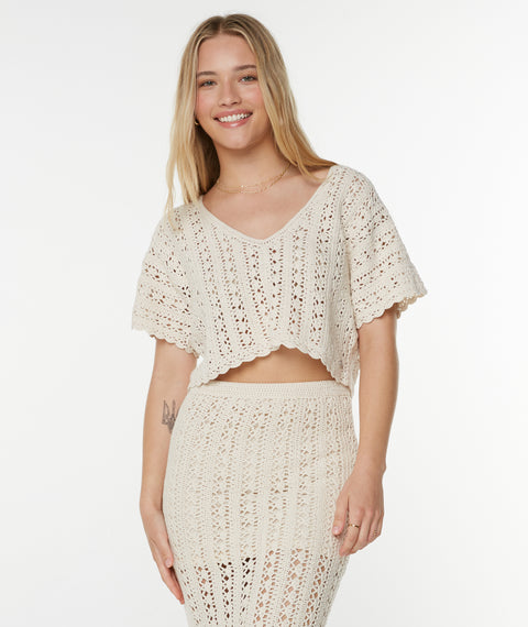 Sea Swirl Crochet Tee - Parchment Solid - Roxy